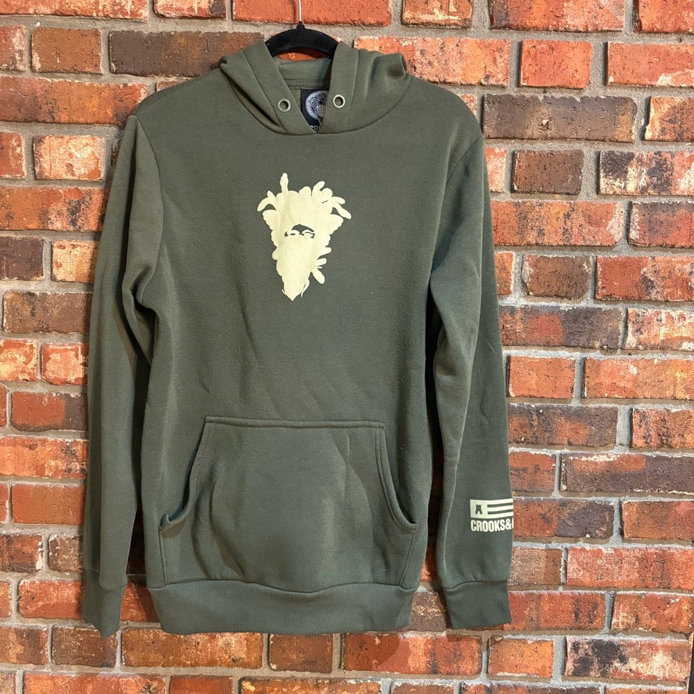 Crooks & Castle mens streetwear pullover hoodie sweatshirt olive green S